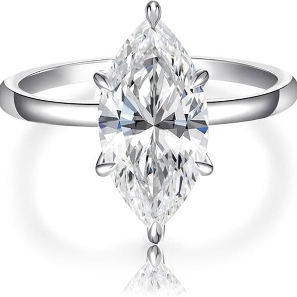 3.5CT Marquise Cut Engagement Ring Promise Cubic Zirconia Band - Silver